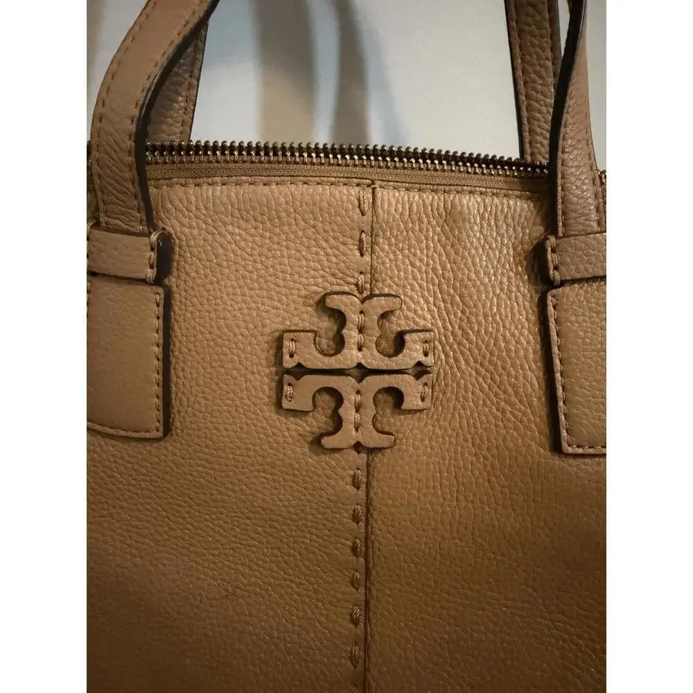 Tory Burch Mcgraw Cream Pebble Leather Top Zip Satchel Crossbody